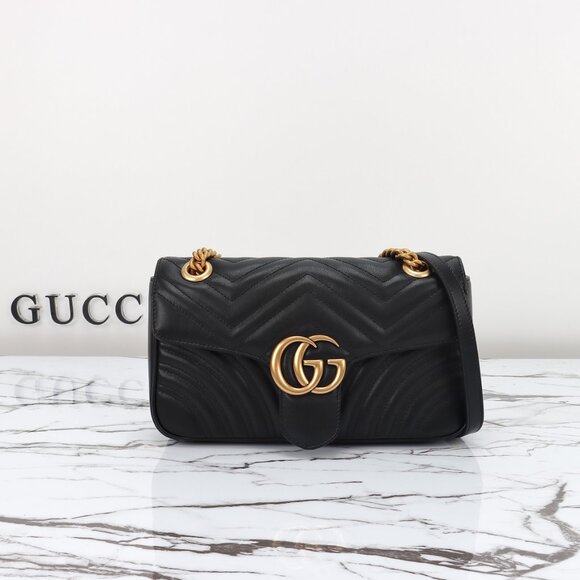 Gucci Handbags - GUCCI Black Leather GG Marmont Shoulder Bag